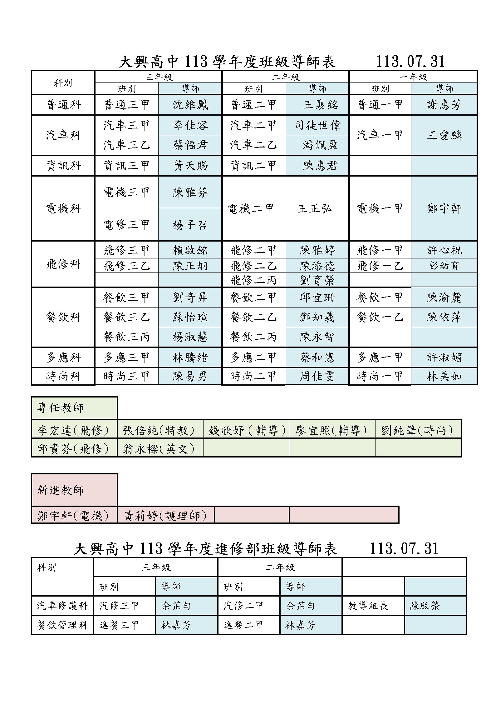 導師配置表